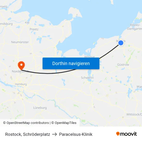 Rostock, Schröderplatz to Paracelsus-Klinik map