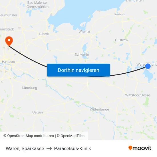 Waren, Sparkasse to Paracelsus-Klinik map