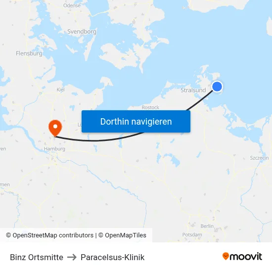 Binz Ortsmitte to Paracelsus-Klinik map