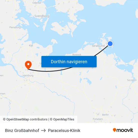 Binz Großbahnhof to Paracelsus-Klinik map