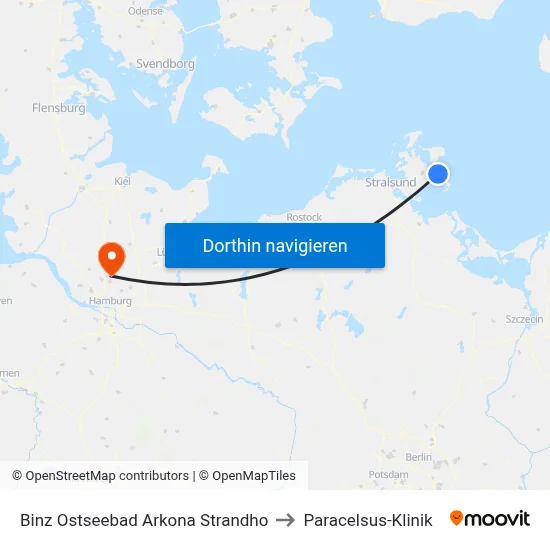 Binz Ostseebad Arkona Strandho to Paracelsus-Klinik map