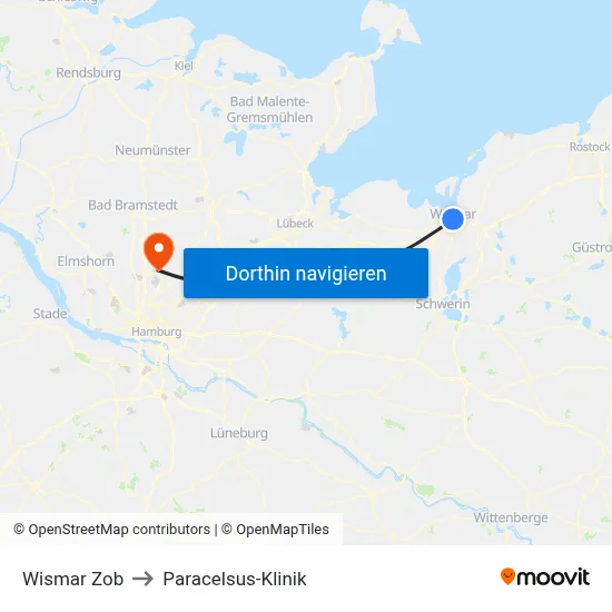 Wismar Zob to Paracelsus-Klinik map
