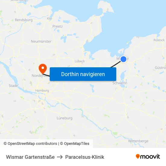 Wismar Gartenstraße to Paracelsus-Klinik map