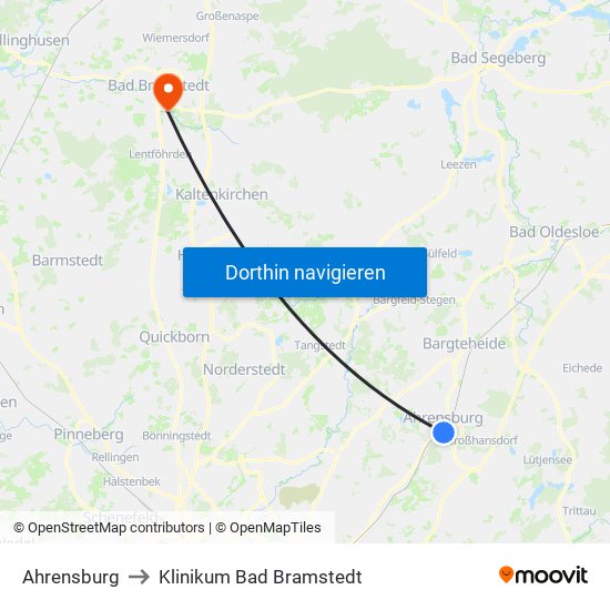 Ahrensburg to Klinikum Bad Bramstedt map