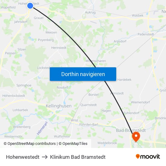 Hohenwestedt to Klinikum Bad Bramstedt map