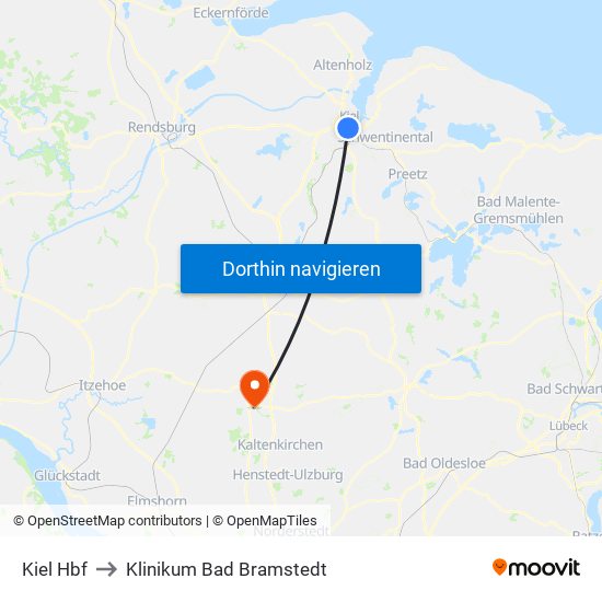 Kiel Hbf to Klinikum Bad Bramstedt map