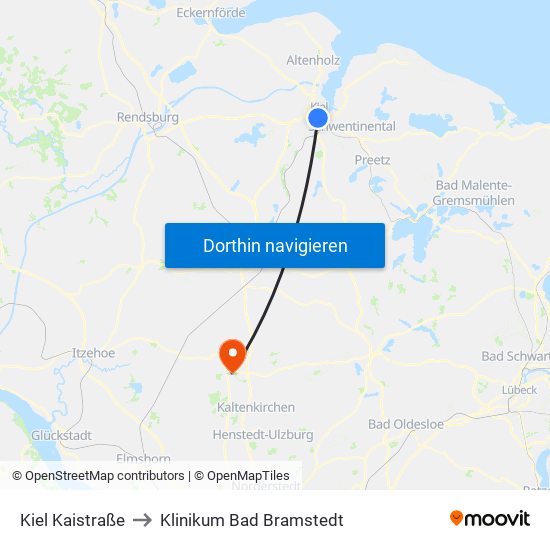 Kiel Kaistraße to Klinikum Bad Bramstedt map