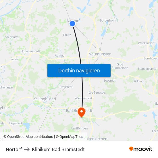 Nortorf to Klinikum Bad Bramstedt map