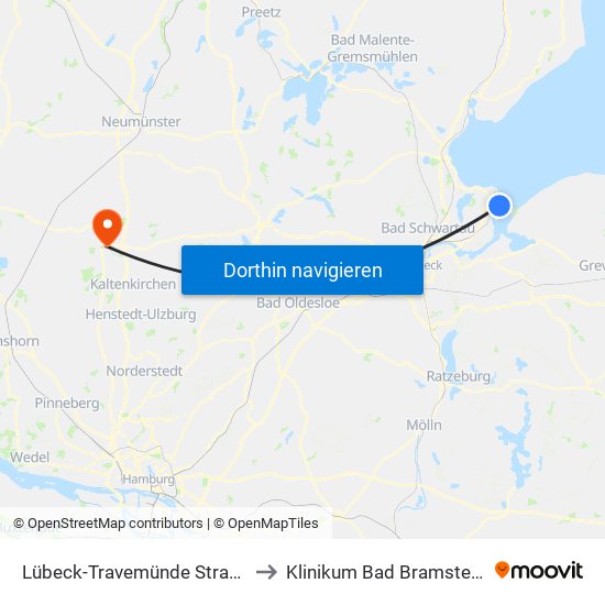 Lübeck-Travemünde Strand to Klinikum Bad Bramstedt map