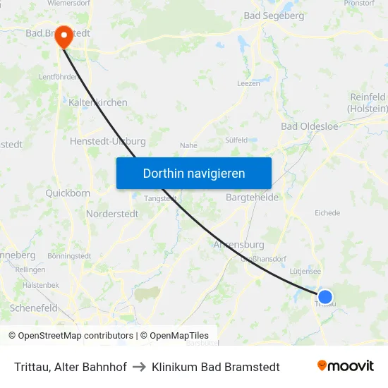 Trittau, Alter Bahnhof to Klinikum Bad Bramstedt map