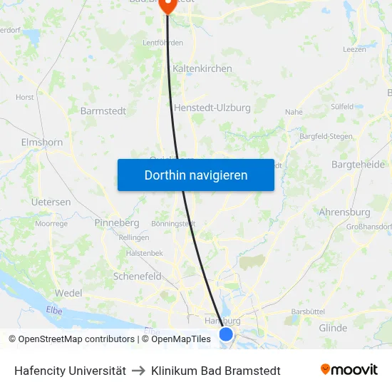 Hafencity Universität to Klinikum Bad Bramstedt map