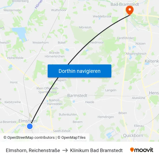 Elmshorn, Reichenstraße to Klinikum Bad Bramstedt map