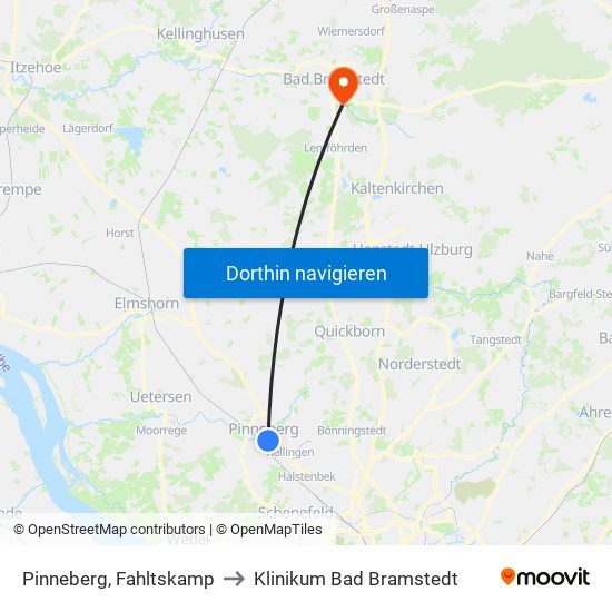 Pinneberg, Fahltskamp to Klinikum Bad Bramstedt map