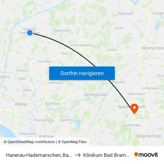 Hanerau-Hademarschen, Bahnhof to Klinikum Bad Bramstedt map