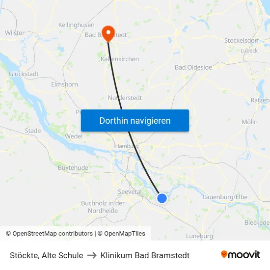 Stöckte, Alte Schule to Klinikum Bad Bramstedt map