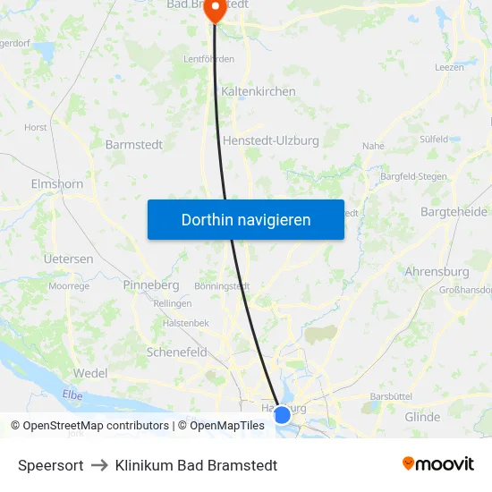 Speersort to Klinikum Bad Bramstedt map