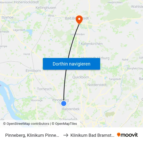 Pinneberg, Klinikum Pinneberg to Klinikum Bad Bramstedt map