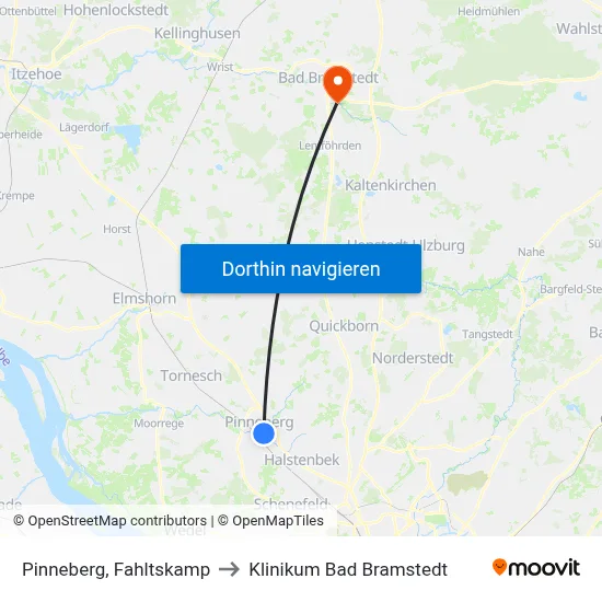 Pinneberg, Fahltskamp to Klinikum Bad Bramstedt map