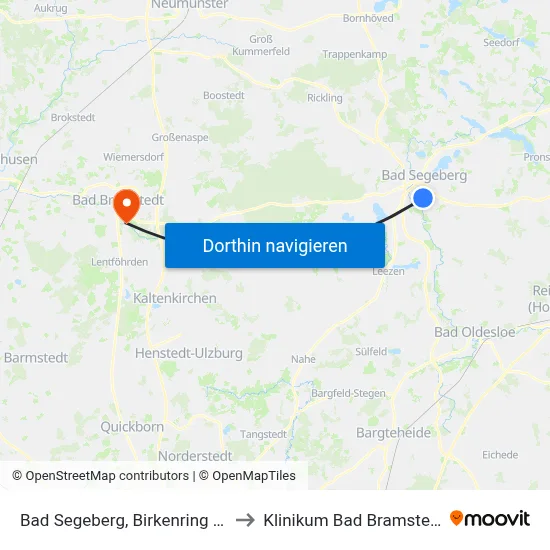 Bad Segeberg, Birkenring 16 to Klinikum Bad Bramstedt map
