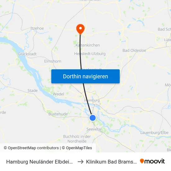 Hamburg Neuländer Elbdeich 76 to Klinikum Bad Bramstedt map