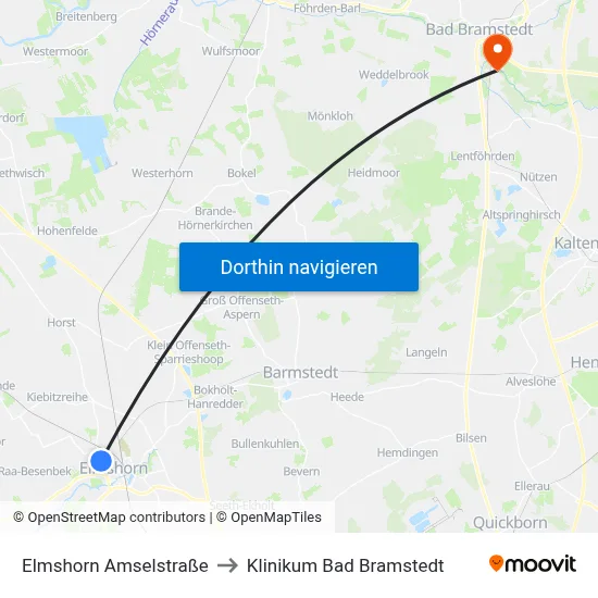 Elmshorn Amselstraße to Klinikum Bad Bramstedt map