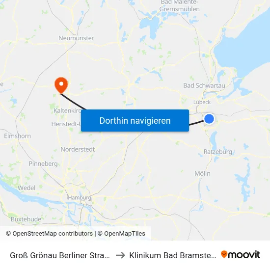 Groß Grönau Berliner Straße to Klinikum Bad Bramstedt map