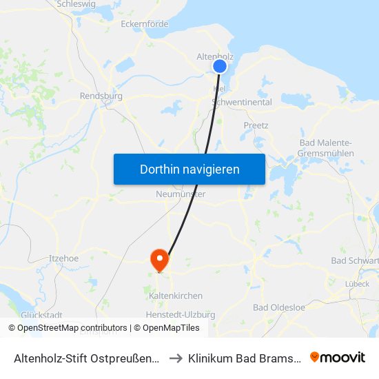 Altenholz-Stift Ostpreußenplatz to Klinikum Bad Bramstedt map