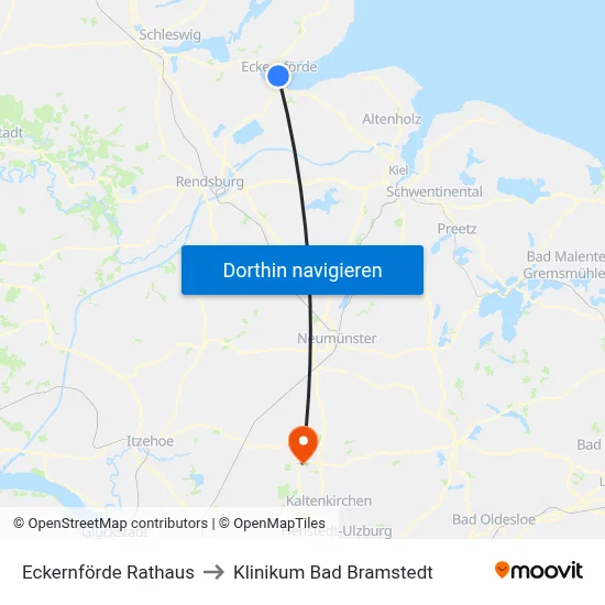 Eckernförde Rathaus to Klinikum Bad Bramstedt map