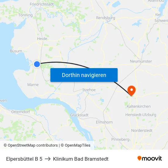 Elpersbüttel B 5 to Klinikum Bad Bramstedt map