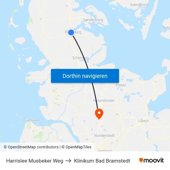 Harrislee Musbeker Weg to Klinikum Bad Bramstedt map