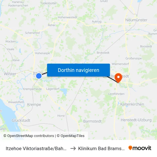 Itzehoe Viktoriastraße/Bahnhof to Klinikum Bad Bramstedt map