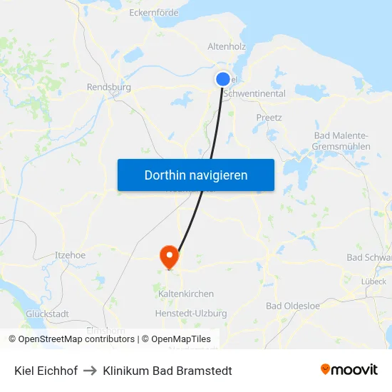 Kiel Eichhof to Klinikum Bad Bramstedt map