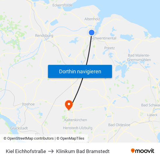 Kiel Eichhofstraße to Klinikum Bad Bramstedt map