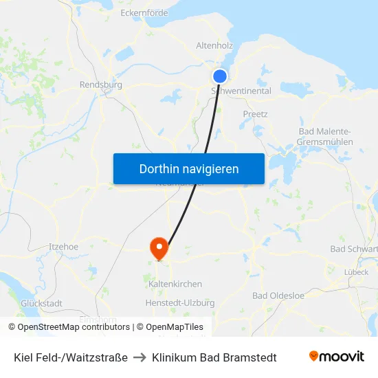 Kiel Feld-/Waitzstraße to Klinikum Bad Bramstedt map