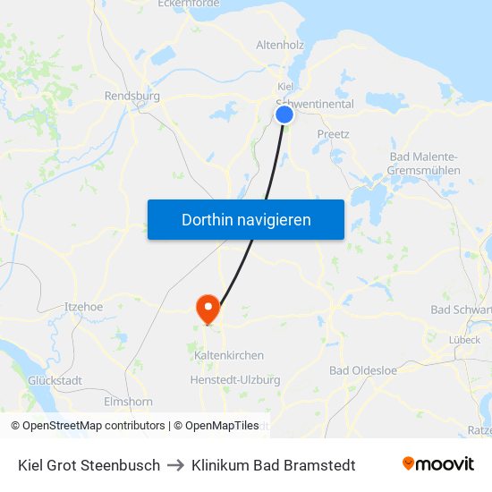 Kiel Grot Steenbusch to Klinikum Bad Bramstedt map