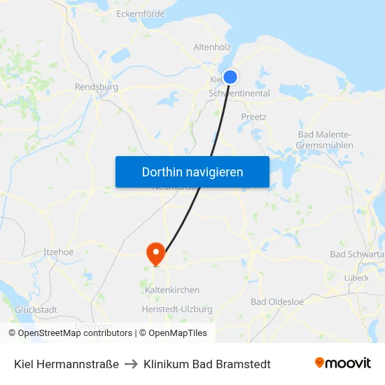 Kiel Hermannstraße to Klinikum Bad Bramstedt map