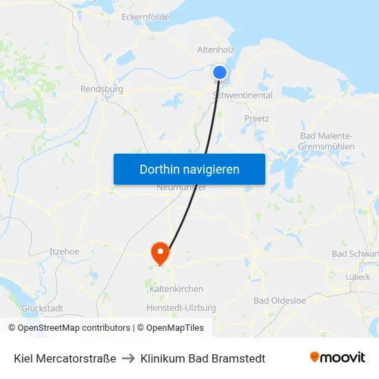 Kiel Mercatorstraße to Klinikum Bad Bramstedt map