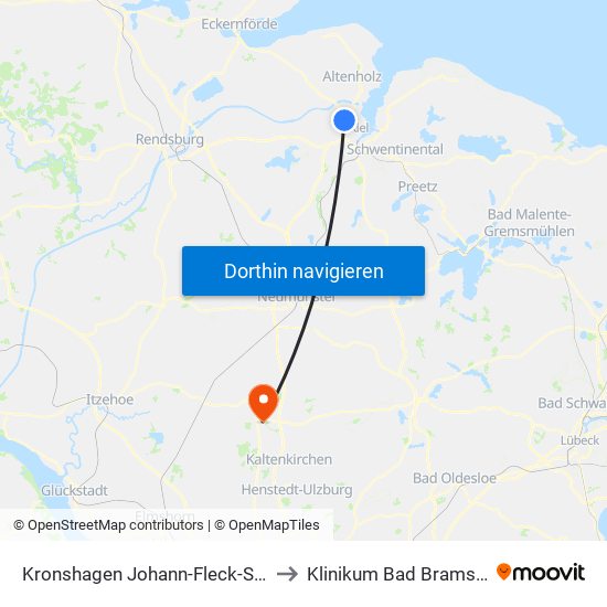 Kronshagen Johann-Fleck-Straße to Klinikum Bad Bramstedt map