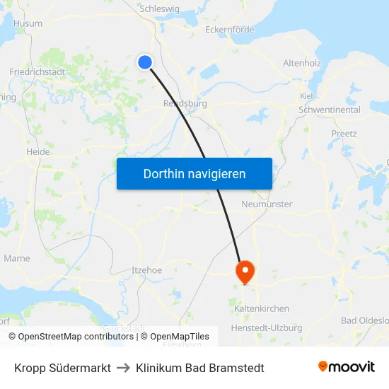 Kropp Südermarkt to Klinikum Bad Bramstedt map