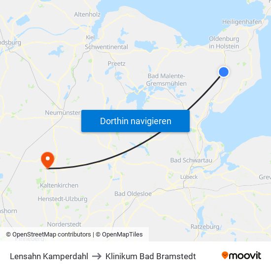 Lensahn Kamperdahl to Klinikum Bad Bramstedt map
