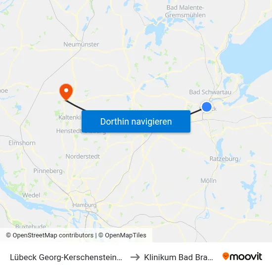 Lübeck Georg-Kerschensteiner-Straße to Klinikum Bad Bramstedt map