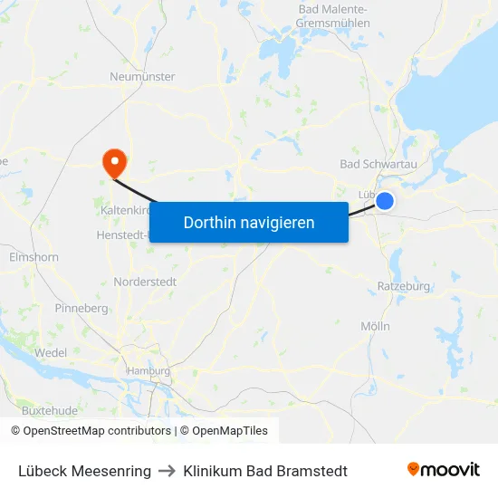 Lübeck Meesenring to Klinikum Bad Bramstedt map