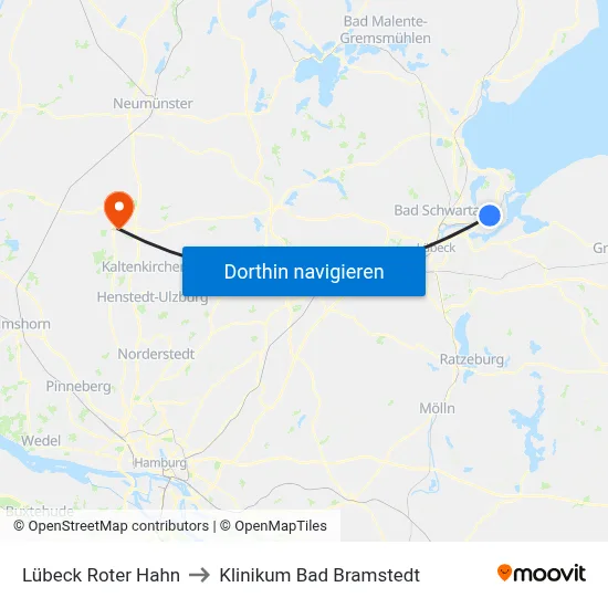 Lübeck Roter Hahn to Klinikum Bad Bramstedt map