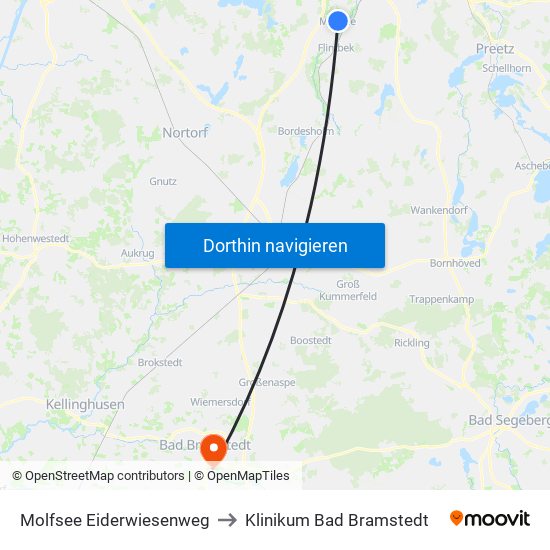 Molfsee Eiderwiesenweg to Klinikum Bad Bramstedt map