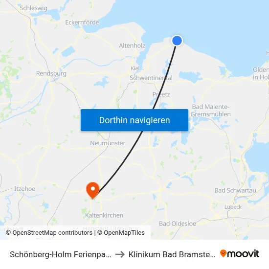 Schönberg-Holm Ferienpark to Klinikum Bad Bramstedt map