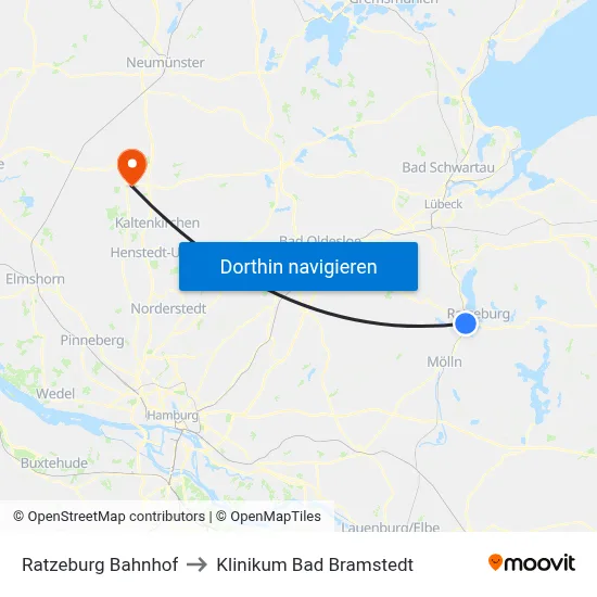 Ratzeburg Bahnhof to Klinikum Bad Bramstedt map