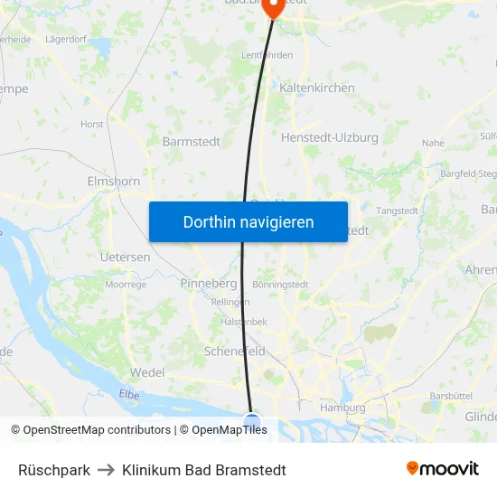 Rüschpark to Klinikum Bad Bramstedt map