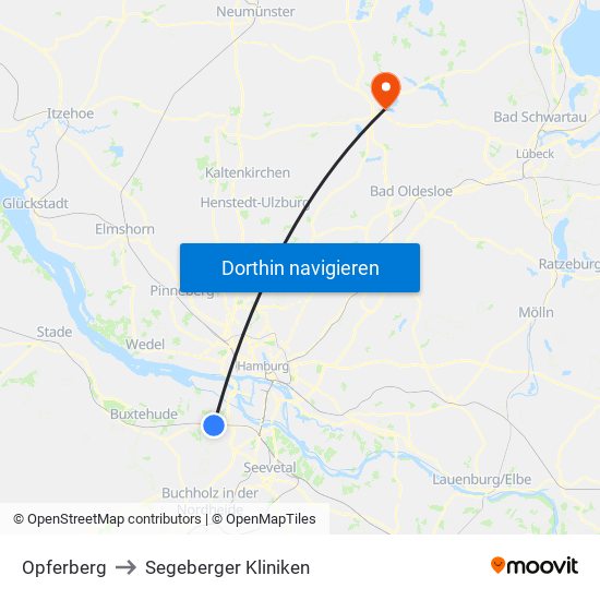 Opferberg to Segeberger Kliniken map