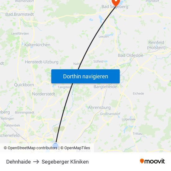 Dehnhaide to Segeberger Kliniken map