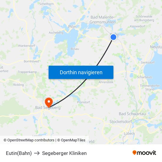 Eutin(Bahn) to Segeberger Kliniken map